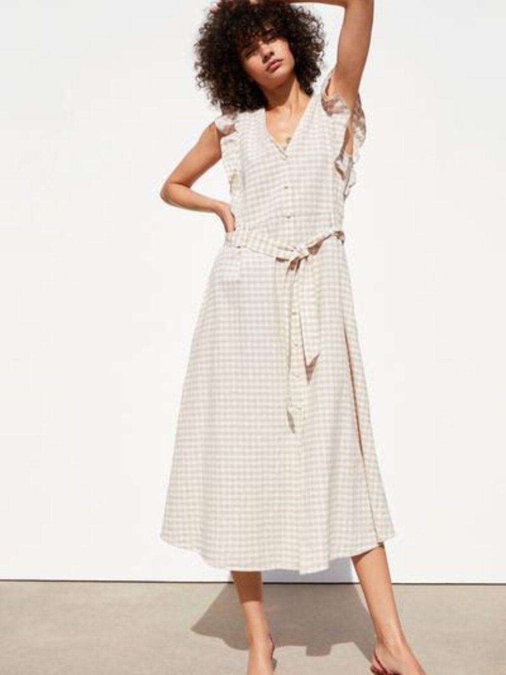 Zara Rustic Plaid Dress with Tie Waist | Medium